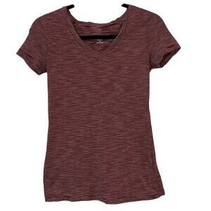 Mossimo Striped V Neck Burgundy & White SS Tee Shirt